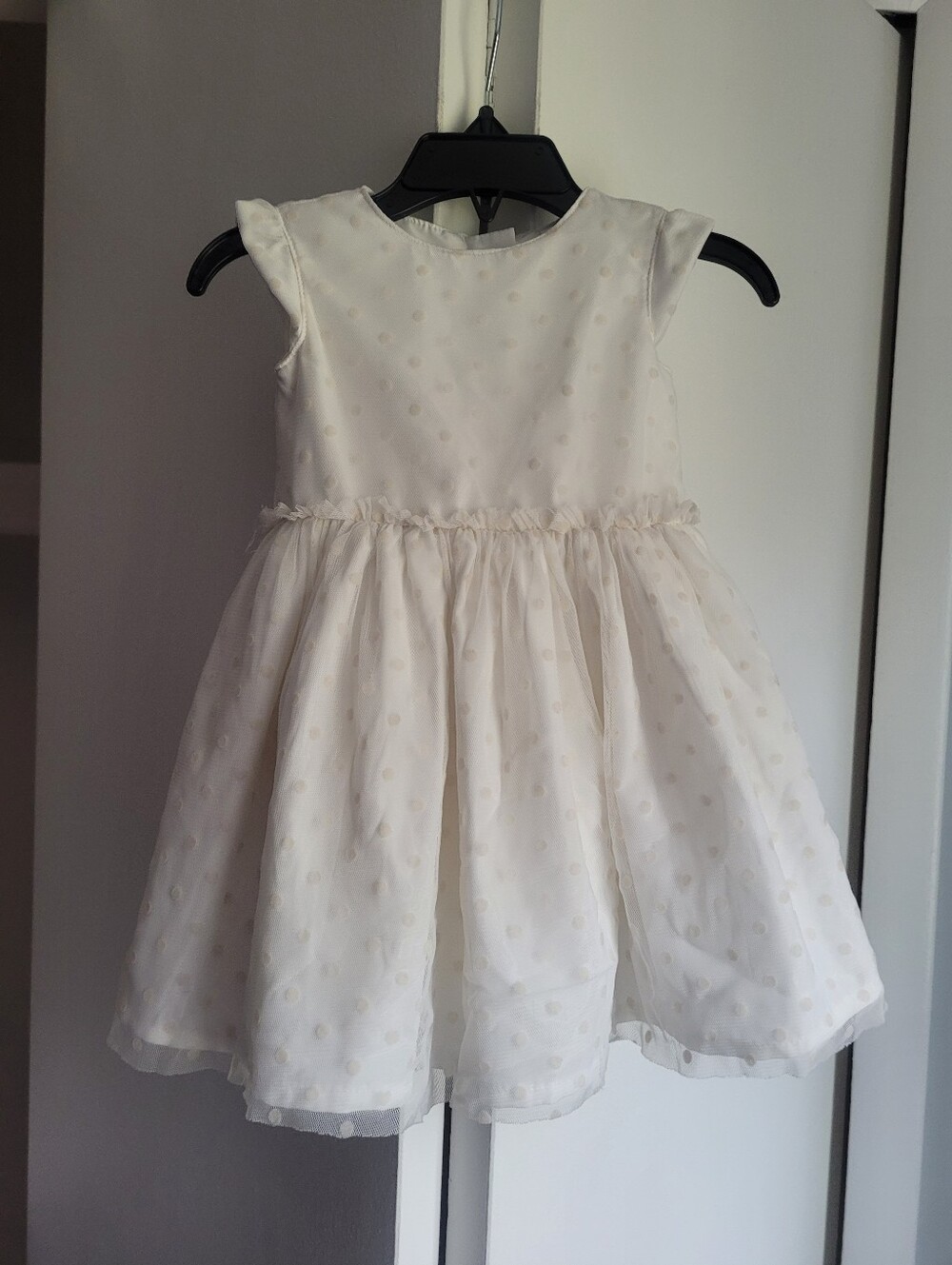 9-12m Carter's Dress White With Cream Polkadot Overlay